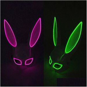 Parti Maskeleri Cosplay Mask Led Işık Up Tavşan Kadınlar Cadılar Bayramı Y Tavşan Dj Bar Gece Kulübü Kostümü Karnaval Damlası Teslimat Dhiv8