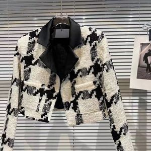 Cappotto da donna 2024 socialite nuova scollatura di nicchia patchwork di colori a contrasto per dimagrire abito scozzese spesso corto