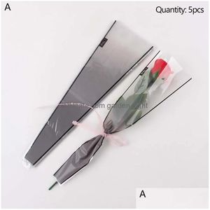 Gift Wrap 5Pcs Single Bouquet Packing Bags Gradient Color Transparent Flower For Valentines Day Weddinggift Drop Delivery Home Garde Dhwxq