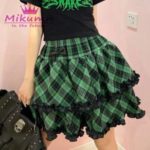 Юбка Mikumn Haruku Gothic Lolita сладкая торт мини -юбка женщина Y2K Эстетическая каваи юбки панк рок высокий кружевной клетку для талии
