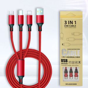 3 in1 Woven USB Charge Cable 1.2m Fast Charging Cord for iPhone Android Samsung Xiaomi