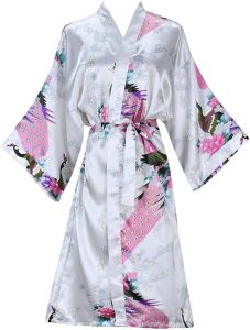 Dresses Silk Satin Wedding Bride Bridesmaid Robe Floral Bathrobe Short Kimono Robe Night Robe Bath Robe Fashion Dressing Gown for Women