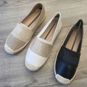 Linen Straw Laiders Women Trainers Designer Woody Sandals Ballet Flats Leather Shoes Luxury Round Hound With Box 531