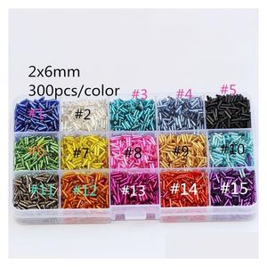 유리 300pcs/lot 2x6mm 체코 유리 튜브 구슬 보석 제조 DIY 15color 드롭 배달 보석류 느슨한 구슬 dhngw