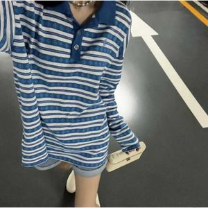 designer CH23 Summer New Trendy and Fashionable Jacquard Stripe Loose and Slim Polo Long sleeved T-shirt for Couples 6K49