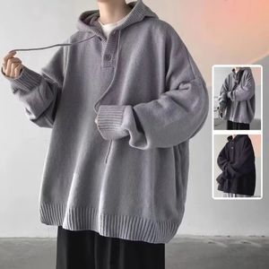 Män Autumn Winter Hooded Sweater Soft High Elastic Solid Color Loose Fit Pullover Ytterkläder kläder 240301