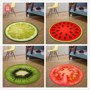 Runder Teppich mit Früchten, 3D-Druck, weiche Teppiche, rutschfeste Teppiche, Computerstuhlmatte, Kiwi-Wassermelone, Bodenmatte für Kinderzimmer, Heimdekoration, 20121470377