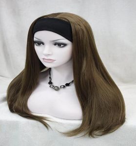 Hivision 2017 Новая мода 34 парик с повязками на голову Светло-золотисто-коричневый прямые синтетические женские039s парики с половиной волос7455786