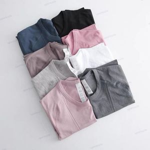 Lu Yoga Top Women'sTシャツスポーツ半袖乾燥ジムセクシーなTシャツハーフスリーブ弾性通気紫色のトップシームレススポーツサイクリングジムウェアLU Tシャツ