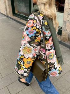 Damskie okopy płaszcza damska kurtka przycięta y2k vintage kwiatowy otwartą przednią pikowaną płaszcz Lekka płaszcz jesień zimowej odzieży wierzchniej