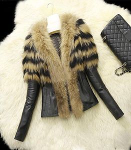 2019 New Arrival Women Faux Fur Pu Leather Jackets and Coat Womens Autumn Winter Fur Jackets Long Raccoon Colar CoatsSXL3084005