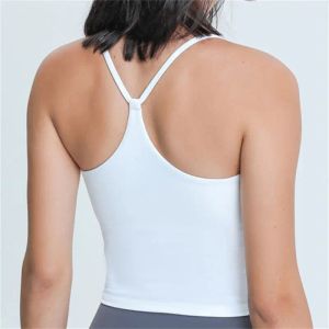 Camiseta Nepoagym Emotion Buttery Soft Women Workout Crop Tank Sutiãs com Y Strappy Back Longline Gym Top com estofamento removível