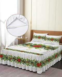 Bed Skirt Christmas Pine Needles Leaves Elastic Fitted Bedspread With Pillowcases Mattress Cover Bedding Set Sheet