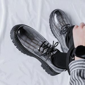 Casual Shoes Men's Fashion Tjock Soled Leather Business Lace Up Oxford Black Waterproof Platform Wedding Höjd