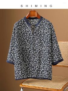 Kvinnors dikerockar 2024 Summer Casual Loose Silk Top Sun Proof 7/4 Sleeve Mulberry Printed T-shirt för kvinnor
