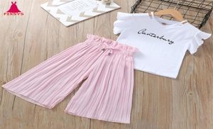 Summer Girls Clothing Sets Kids Tshirt Wide Leg Pants Suits Children Short Sleeve Baby Girl Clothes 5 6 7 8 9 10 12 Years 2103166563567