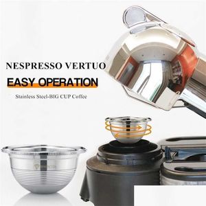 Filtros de café Capsas de expresso Big Copo Recargáveis Nespresso Vertuoline Vertuo Aço inoxidável Reabastecido Filtro de café PODS reutilizável DHBLI