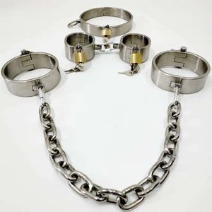 Metal BDSM Locks Neck Collar Hand Ankle Cuffs Games Slave Restraints Adult Toys Sex Game For Couples Feet Fetish Handcuffs