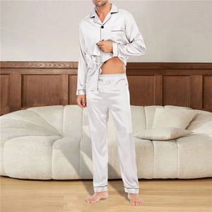 Männer Pyjama Sets Seide Satin Nachtwäsche Für Mann Hemd Langarm Männlichen Mode Weichen Hause Nacht Tragen Große Größe Loungewear 240307