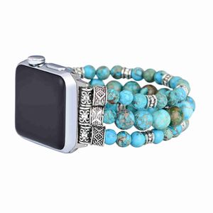 Bands Watch Bohemia Luxury Purple Flower Emperor Turquoise Stone for Watch Band Women Wristband Iwatch Series 7 6 5 4 3 Watchband Accessories 240308