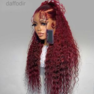 Synthetic Wigs 99j Burgundy 13x4 Hd Lace Water Wave Frontal Wigs Human Hair Glueless Red Colored Brazilian Wigs 36 Inch Deep Wave Wig 240308
