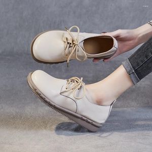 Casual Shoes Layer 391 Top Cowhide Deep Mouth Small Leather For Women's Spring 2024 Lace Up Low Heel Soft Sole 29170 94668
