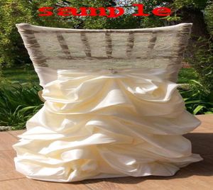 2015 LACE Ruffle Taffeta elfenbenstol Sashes Vintage Wedding Chair Decorations Vackra stol täcker romantiska bröllopstillbehör4877354