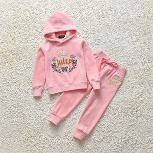 Velvet Tracksuit Spring/Autumn Velvet Sports Set for Girls 'Long Sleeved Pullover Sweatshirt och Pencil Pants Two Piece Set Children Suit