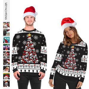 Sweaters Couples Christmas Ugly Sweaters Skull Snowflake Funny 3D Printed Men Women Xmas Party Home Christmas Pullovers Sweatshirts Tops