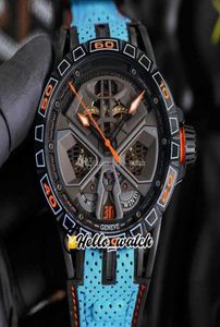 Excalibur Spider 45mm RDDBEX0828 Otomatik Erkek Saat İskeletini Dial PVD Siyah Çelik Kılıf Mavi Leatherrubber Strap Sport Saatler H9656815