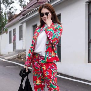 Kopa damska płaszcza Północno -wschodnia sieć Flower Cloth Red Set Top Friend Dress Dressmaid Przyjęcie urodzinowe Zabawny występ