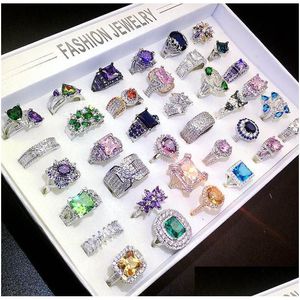 Band Rings Plated Colors Big Gem Lady Fashion Exaggerated Rhinestone Ring Mix Different Style And Size 16-20 Drop Delivery Jewelry Dh0Ge