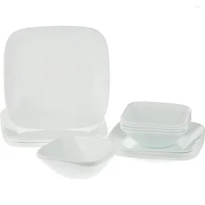 Plates Square Pure White 18-Piece Dinnerware Set Complete Tableware Service For 6freight Free