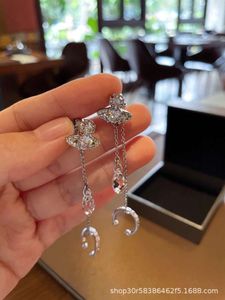 Viviennes Westwood Earrings Weian Saturn Earrings Water Drops Long Tassel Wear Ear Clip Ear Stud