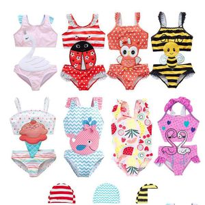 Jednoczęściowe 2023 Toddler Infant Baby Girls Stwidion Swimelon Swimsuit Swimming Beach Bikini Cute Summer One-Costume D Dhwuj