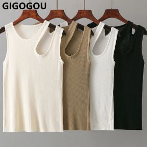 T-shirt gigogou temel yaz kolsuz seksi kadın tank üst moda tasarımcısı seksi bayanlar kısa mahsul üstü