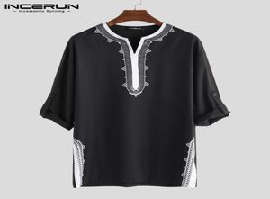 Incerun Men Tops African Dashiki T Shirts Printed long Sleeve v Neck bearsable Ethnic StyleカジュアルTシャツ男性アフリカ服9805676