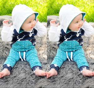 2016 natale Natale cervo Bambino Bambini Baby Boy Ragazza Cervo Con cappuccio TopsPantaloni abiti in cotone di alta qualità per bambini Abiti Set casu1141125