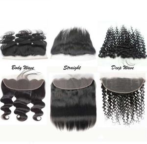 5pcslot Real HD Transparent 13X4 Laces Virgin Brazilian Human Hair Swiss Invisiable Lace Frontal 1B Nautral Black 150 Density Sm8953793