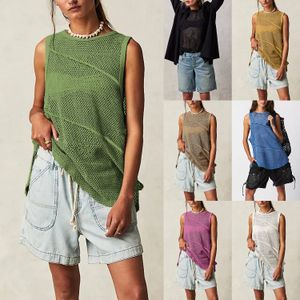 2024 Summer New Hollow Sling Knitwear Handel zagraniczny kolor stały kolor okrągły szyję europejski i amerykański moda mody noszenie
