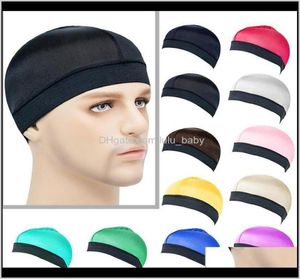 Dome Wave Cap Silk Bonnet Satin Elastic Breattable Turban Hat Hair Headwear Bonheter Hatts Fedoras Beanie Adult 10pcs Hgjnx Wig Caps2616076