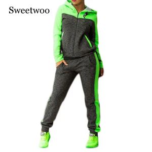 Capris 2019 autumn2 Piece set women tracksuit Sportswearカジュアルスウェットパンツフード付きクロップドスウェットシャツパーカー