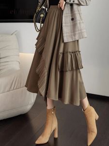 ドレスベイインニ韓国スタイルミディスカート女性ファッションカジュアルレトロブラックプリーツスカート