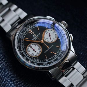 Wristwatches 40mm VK68 Chronograph Panda Men Watch Bubble Glass Beat Quartz Waterproof 316L SS Top Brand Mysteriouscode Pilot Homage 8298