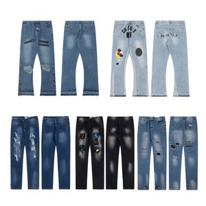 Мужские джинсы с потертостями, горячая распродажа, дизайнерские джинсы, джинсовые брюки, расклешенные джинсы в уличном стиле, брюки в стиле хип-хоп, свободные, универсальные, повседневные, прямые, брендовые, винтажные, мужские брюки