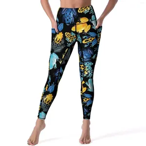 Leggings femininas coloridas sapos tropicais sexy animais desenhos engraçados calças de cintura alta yoga doce elástico leggins treino esportes collants