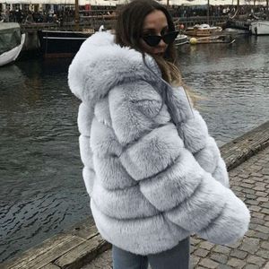 Haining outono e inverno novo casaco de grama de pele de raposa artificial cinza feminino 147070