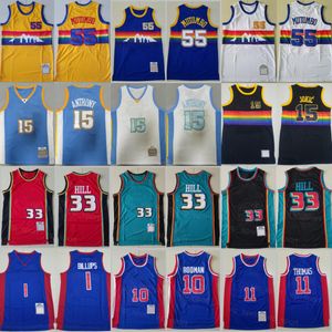 Basketbanan Dikembe Mutombo Jersey 55 Isiah Thomas 11 Dennis Rodman 10 Grant Hill 33 Carmelo Anthony 15 Blue White Vintage broderi och sömnad