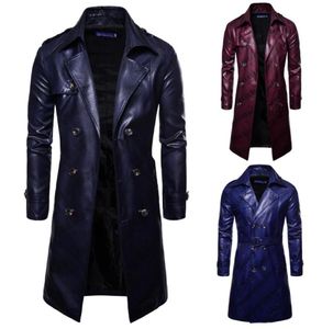 トレンチコートHomme 2018 New Fashion Mens Long Pu Leather Trench Coat Men For Slim Fit Winter Coat Mens J1811679398755