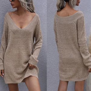 ly Low-Cut V-Ausschnitt Sexy Pullover Langarm Strickwaren Pullover Lose Weibliche Bottoming Off-The-Shoulder Kleid Jumper Tops 240301